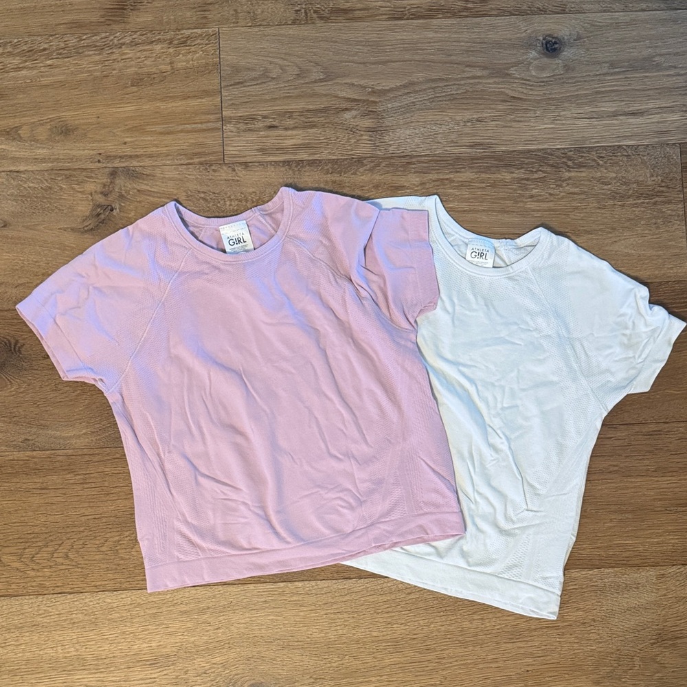 Athleta Girls Pink and White Short Sleeve Tees Size 8-10